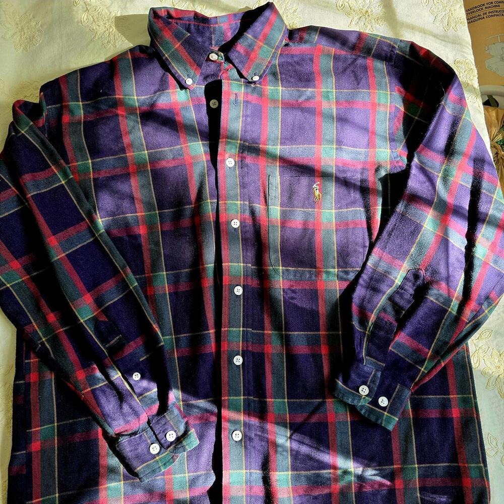Vintage Ralph Lauren Plaid Flannel Shirt – Classic Button Down, 100% Cotton